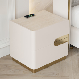 50 cm Smart 2-Drawer Bedside Table with Sintered Stone Top & Charging Station