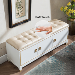 Traditional 1000mm Faux Leather Upholstered Entryway Bench with Storage Shoe Cabinet 3-Door - thumbnail 4