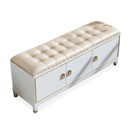 Traditional 1000mm Faux Leather Upholstered Entryway Bench with Storage Shoe Cabinet 3-Door - thumbnail 2