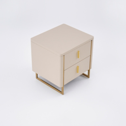 Modern Beige Bedside Table 2-Drawer Faux Leather Bedside Table in Gold - thumbnail 8