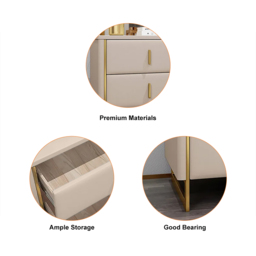 Modern Beige Bedside Table 2-Drawer Faux Leather Bedside Table in Gold - thumbnail 5