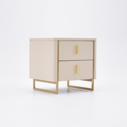 Modern Beige Bedside Table 2-Drawer Faux Leather Bedside Table in Gold - thumbnail 7