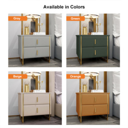 Modern Beige Bedside Table 2-Drawer Faux Leather Bedside Table in Gold - thumbnail 6