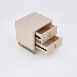 Modern Beige Bedside Table 2-Drawer Faux Leather Bedside Table in Gold - thumbnail 9
