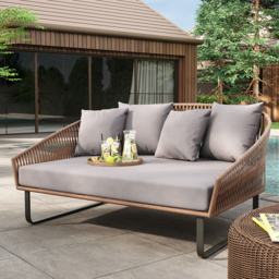 160 cm Rattan Outdoor Daybed with Grey Cushion Pillow Aluminum Frame - thumbnail 2