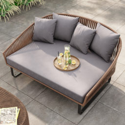 160 cm Rattan Outdoor Daybed with Grey Cushion Pillow Aluminum Frame - thumbnail 7