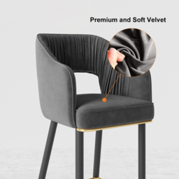 Modern Gray Velvet Upholstered Bar Stool with Low Back & Footrest 2-Pieces