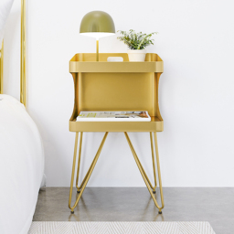 Modern Gold Metal Nightstand Set of 2 with 2 Shelves and Handle Bedside Table - thumbnail 2