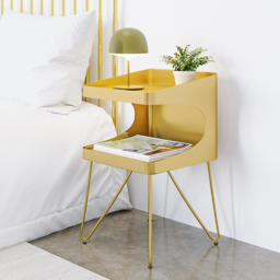 Modern Gold Metal Nightstand Set of 2 with 2 Shelves and Handle Bedside Table - thumbnail 1