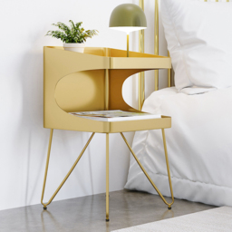 Modern Gold Metal Nightstand Set of 2 with 2 Shelves and Handle Bedside Table - thumbnail 3