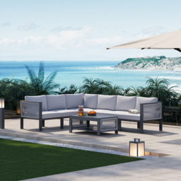 Fencura 7-Piece Garden Aluminium & Rope Weave Modular Sectional Set in Light Grey - thumbnail 2