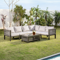 Fencura 7-Piece Garden Aluminium & Rope Weave Modular Sectional Set in Light Grey - thumbnail 4