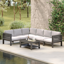 Fencura 7-Piece Garden Aluminium & Rope Weave Modular Sectional Set in Light Grey - thumbnail 3