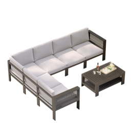 Fencura 7-Piece Garden Aluminium & Rope Weave Modular Sectional Set in Light Grey - thumbnail 9