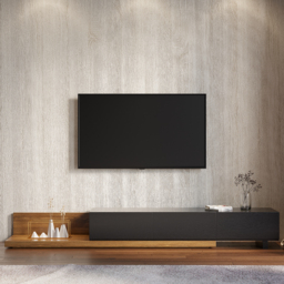 Rectangular Wood Extendable TV Stand Black and Walnut Floor Media Console with 3 Drawers - thumbnail 2