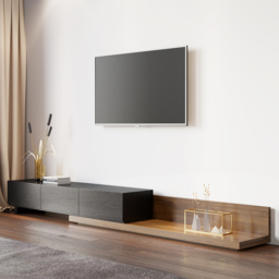 Rectangular Wood Extendable TV Stand Black and Walnut Floor Media Console with 3 Drawers - thumbnail 7