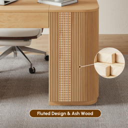 "Modern 60"" Natural Standing Office Desk & Sliding Door Etagere Bookshelf" - thumbnail 6