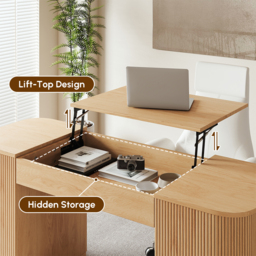 "Modern 60"" Natural Standing Office Desk & Sliding Door Etagere Bookshelf" - thumbnail 5