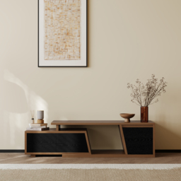 Fero Black & Walnut Extendable TV Stand with 3 Drawers(1200mm-1800mm) - thumbnail 7