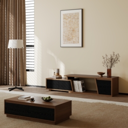 Fero Black & Walnut Extendable TV Stand with 3 Drawers(1200mm-1800mm) - thumbnail 4