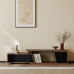 Fero Black & Walnut Extendable TV Stand with 3 Drawers(1200mm-1800mm)