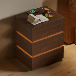 Smart LED Nightstand Wireless Charging Station Wood Bedside Table with Light Modern Set of 2