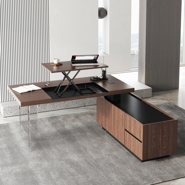 L Shaped Executive Office Desk Standing Desktop with Side Cabinet and lifter Desktop Right Hand(1815mm) - image 1