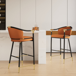 Cranis Bar Height Bar Stool with Arms in Orange Upholstery Velvet, 4-Pieces - thumbnail 4