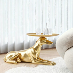 Modern Dog Side Table Floor Resin Figurine with Tray Top in Gold - thumbnail 1