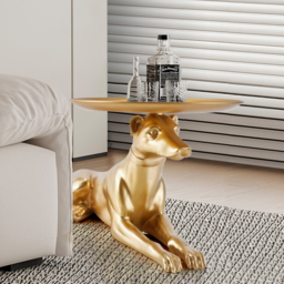 Modern Dog Side Table Floor Resin Figurine with Tray Top in Gold - thumbnail 4