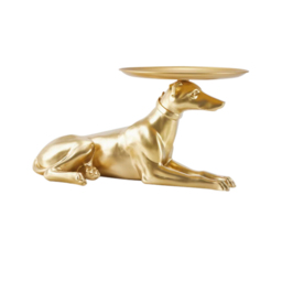 Modern Dog Side Table Floor Resin Figurine with Tray Top in Gold - thumbnail 6