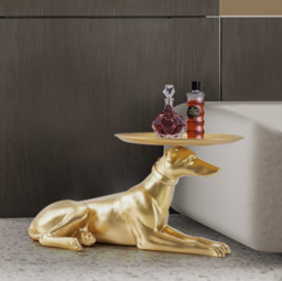Modern Dog Side Table Floor Resin Figurine with Tray Top in Gold - thumbnail 3