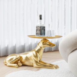 Modern Dog Side Table Floor Resin Figurine with Tray Top in Gold - thumbnail 2