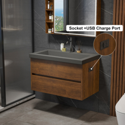 "31.5"" Floating Bathroom Vanity Wall Mounted Concrete  with Single Sink & Charging Station in Walnut" - thumbnail 4