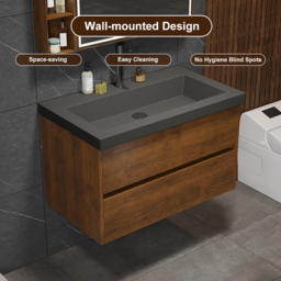 "31.5"" Floating Bathroom Vanity Wall Mounted Concrete  with Single Sink & Charging Station in Walnut" - thumbnail 5