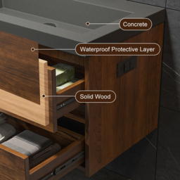 "31.5"" Floating Bathroom Vanity Wall Mounted Concrete  with Single Sink & Charging Station in Walnut" - thumbnail 6