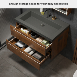 "31.5"" Floating Bathroom Vanity Wall Mounted Concrete  with Single Sink & Charging Station in Walnut" - thumbnail 3