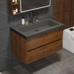 "31.5"" Floating Bathroom Vanity Wall Mounted Concrete  with Single Sink & Charging Station in Walnut" - thumbnail 8