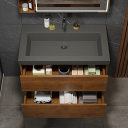"31.5"" Floating Bathroom Vanity Wall Mounted Concrete  with Single Sink & Charging Station in Walnut" - thumbnail 7