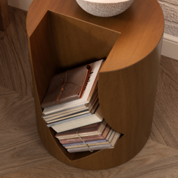 Modern Small Walnut Side Table with Open Storage Round End Table Bedside Table - thumbnail 9