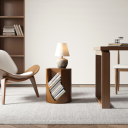 Modern Small Walnut Side Table with Open Storage Round End Table Bedside Table - thumbnail 4