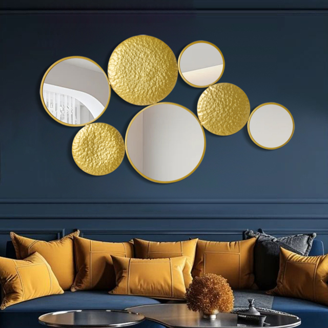 1200mm Gold Wall Decorative Mirror Set Creative Round Mirror Wall Hanging Decoration - image 1