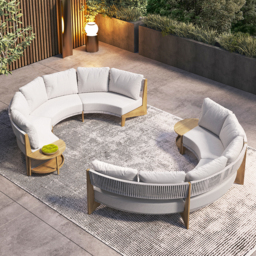 8 Pieces Farmhouse Curved Modular Outdoor Patio Sectional Sofa Set with Coffee Table - thumbnail 6