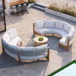 8 Pieces Farmhouse Curved Modular Outdoor Patio Sectional Sofa Set with Coffee Table - thumbnail 2