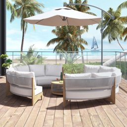 8 Pieces Farmhouse Curved Modular Outdoor Patio Sectional Sofa Set with Coffee Table - thumbnail 7