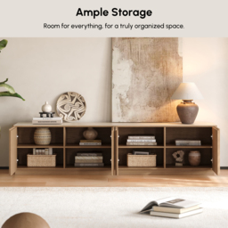 Aura 210 cm Mid-Century Modern Ash Wood Slatted Natural TV Stand with Travertine Veneer Top - thumbnail 7