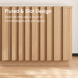 Aura 210 cm Mid-Century Modern Ash Wood Slatted Natural TV Stand with Travertine Veneer Top - thumbnail 6