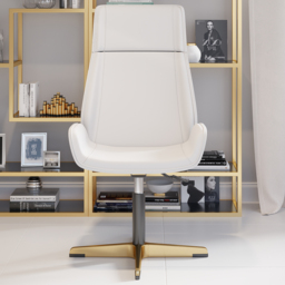 Leather Office Desk Chair High Back Adjustable Swivel Executive Chair in White & Gold Modern Home Office Chair - thumbnail 3