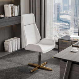 Leather Office Desk Chair High Back Adjustable Swivel Executive Chair in White & Gold Modern Home Office Chair - thumbnail 6