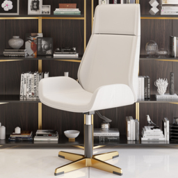 Leather Office Desk Chair High Back Adjustable Swivel Executive Chair in White & Gold Modern Home Office Chair - thumbnail 2